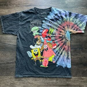 Nickelodeon Black SpongeBob Square Pants Bikini Bottom tie dye Short Sleeve Tee